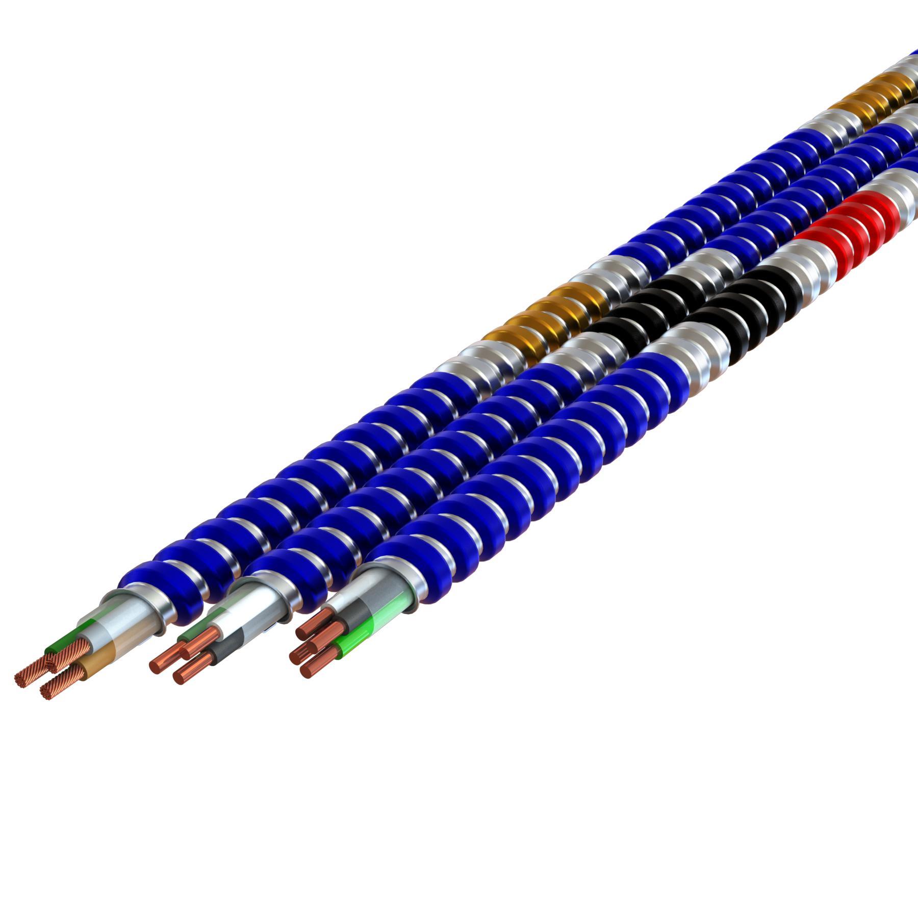 AFC Cable Systems MC TUFF® 1706B60T01 Type MC Lightweight Traditional Metal Clad Cable With Grounding and Neutral Conductor, Reel Packaging, 600 V AC, (4) 12 AWG Solid Copper Conductor, 1000 ft L