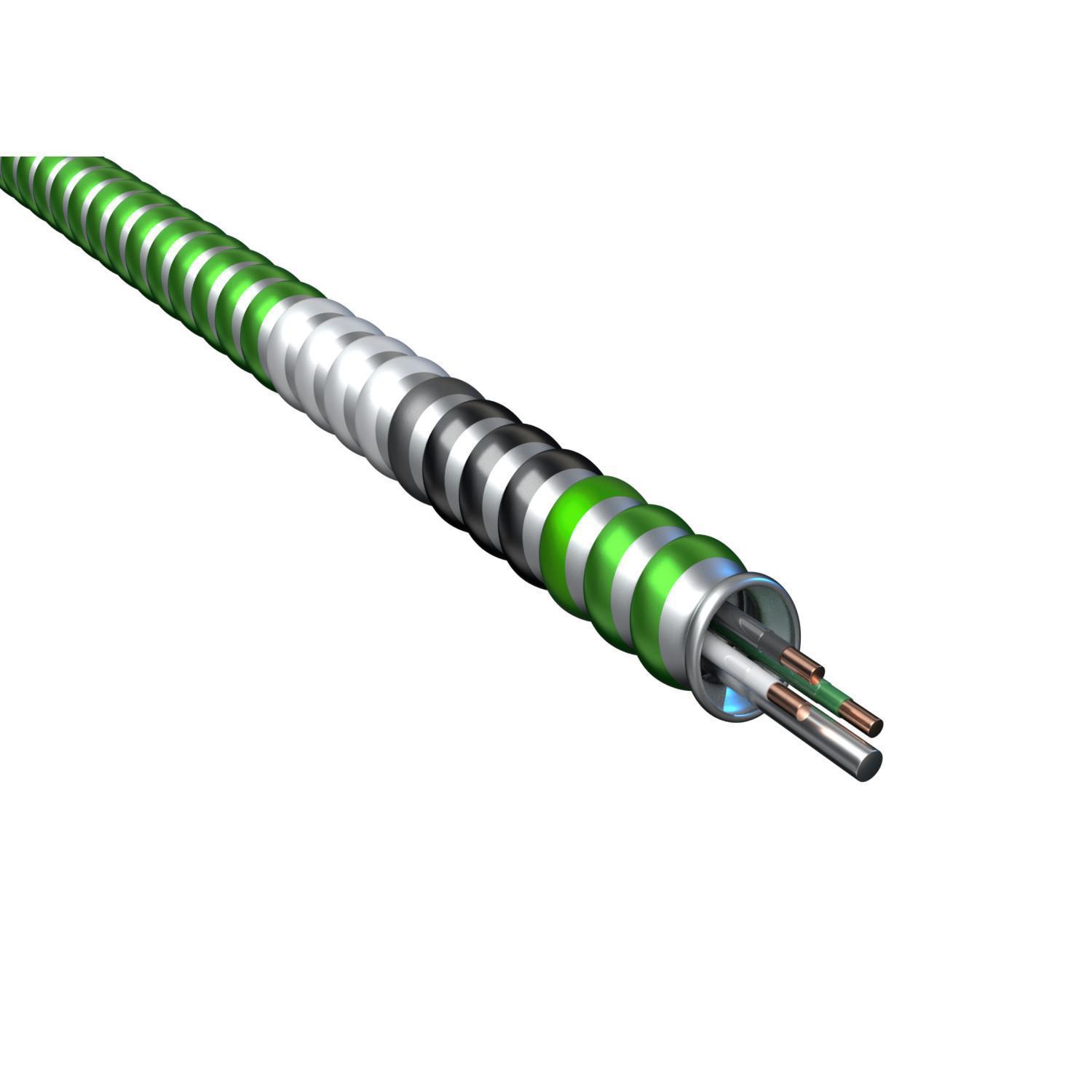 AFC Cable Systems MC-Stat® Lite 5806-42-01 Type MC Health Care Cable With Grounding and Neutral Conductor, Coil Packaging, 600 V AC, (4) 12 AWG Solid Copper Conductor, 250 ft L