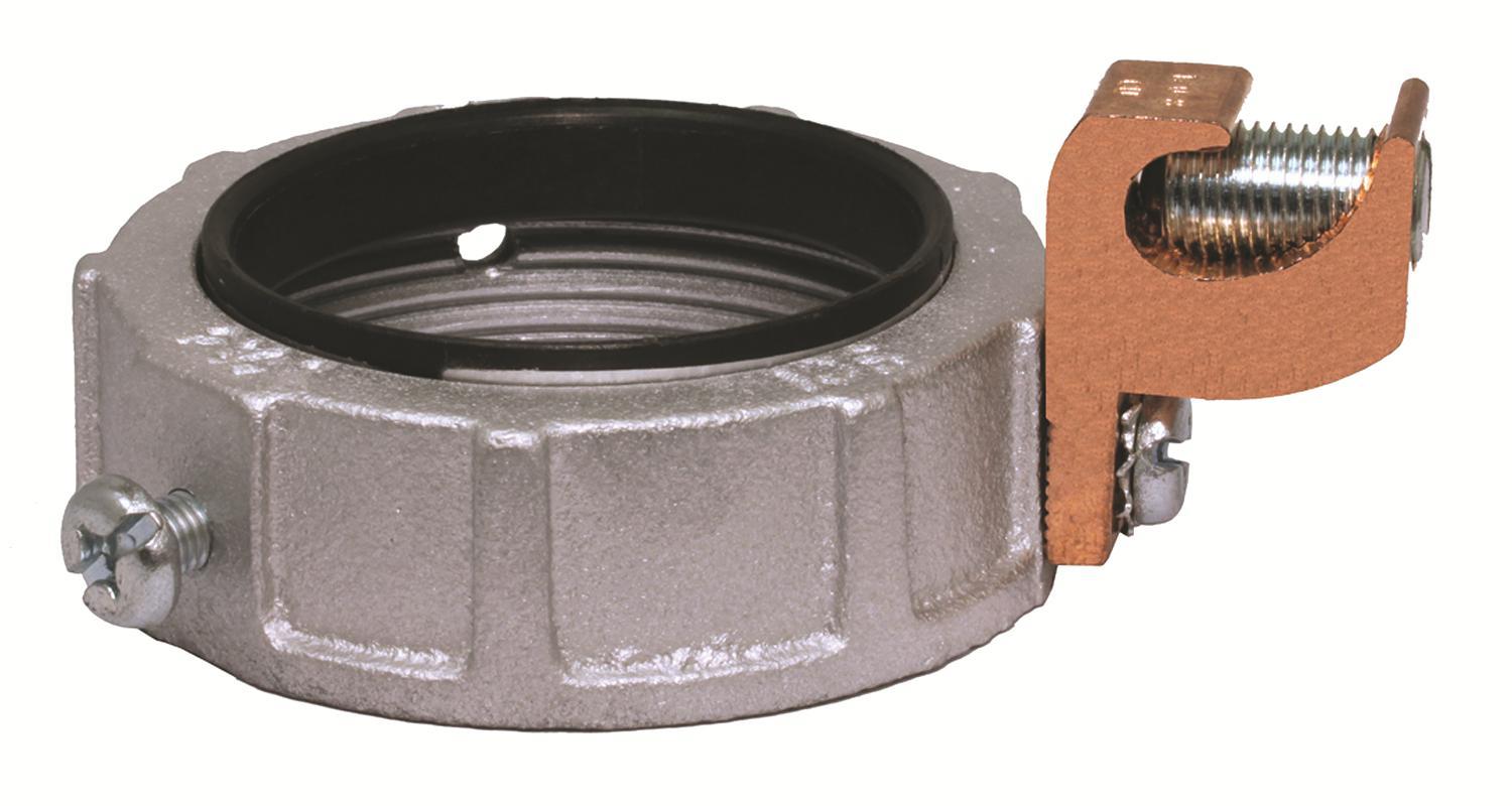 Allied Tube & Conduit BRC-100-1CKON Threaded Conduit Bushing With 4 to 14 AWG Al/Cu Copper Lug, 1 in Trade, Malleable Iron, Zinc Plated