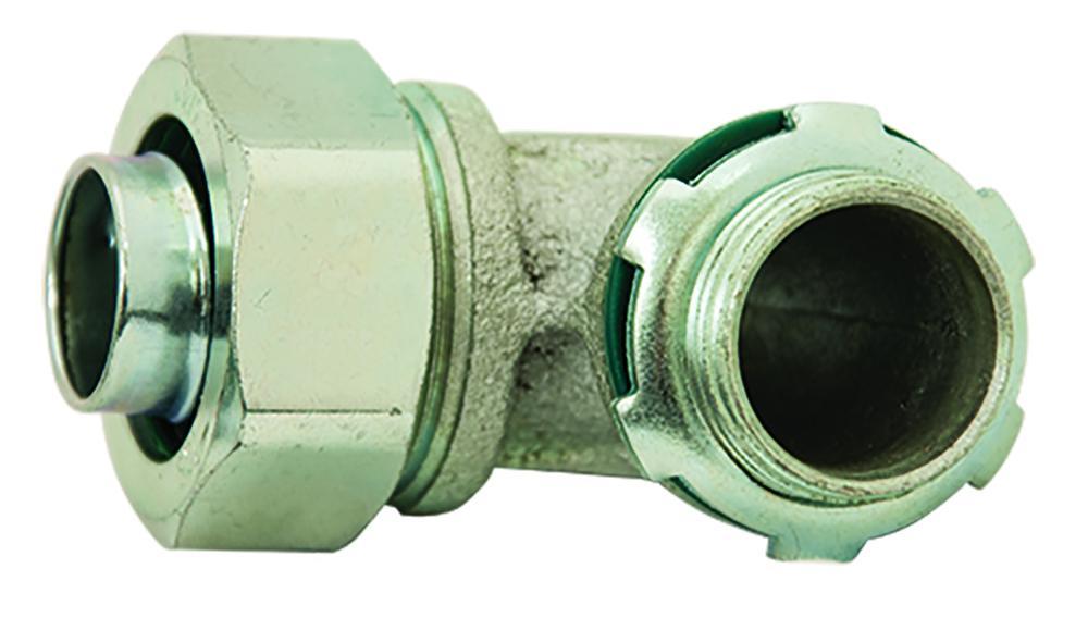 Allied Tube & Conduit LTQ7590KON Non-Insulated Screw-On Liquid Tight Connector, 3/4 in Trade, 90 deg, Malleable Iron, Zinc Plated