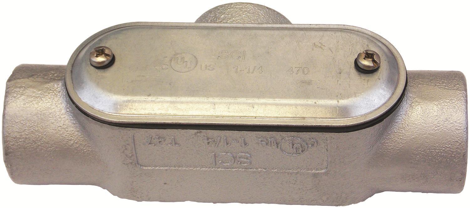 Allied Tube & Conduit T27-CGKON Type T Conduit Body With Steel Cover, Screw, Neoprene Gasket, 3/4 in Hub, 7 Form, Gray Iron, Zinc Plated