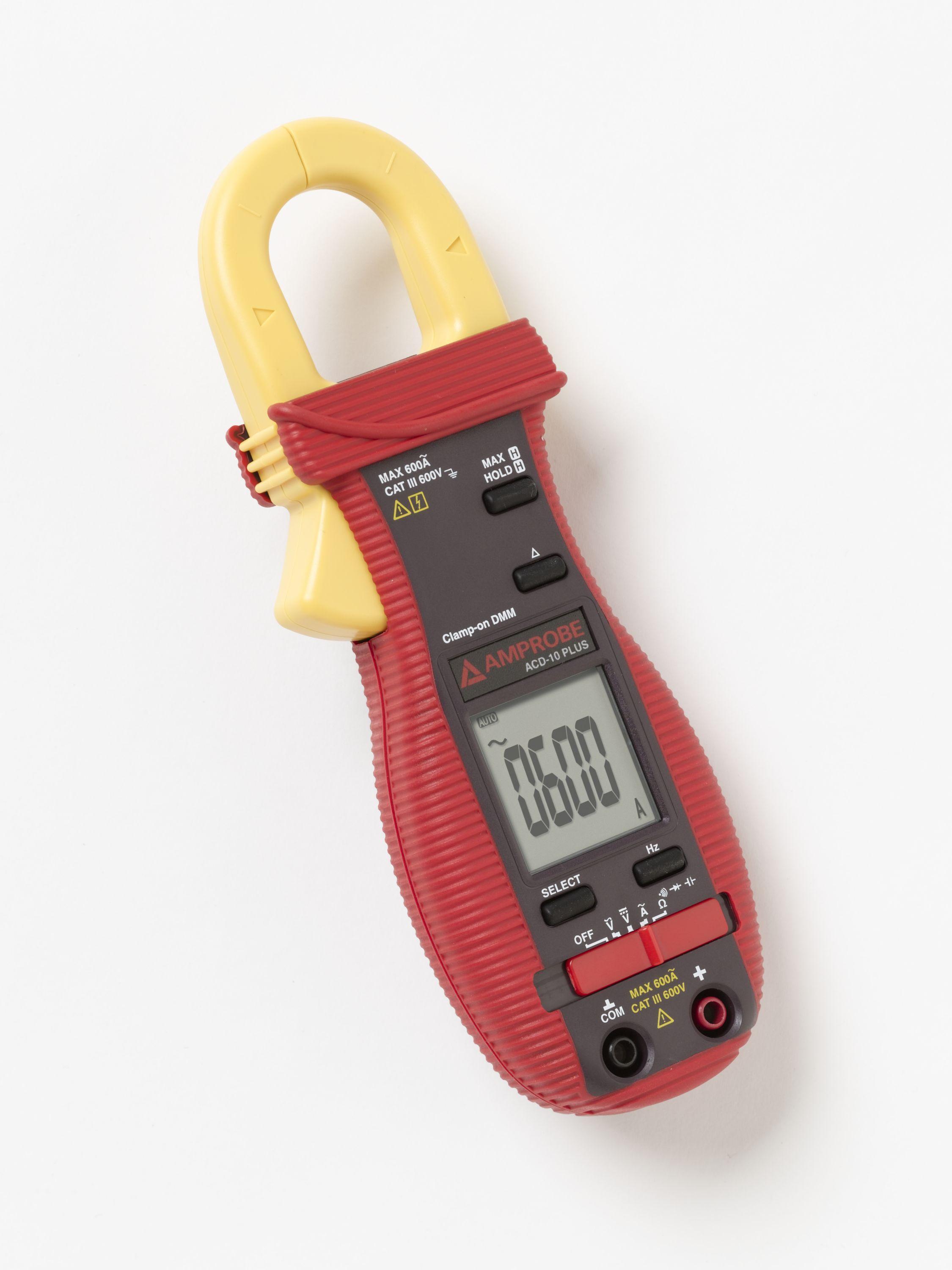Amprobe® ACD-10-PLUS Digital Clamp-On Multimeter, 40 to 600 A, 4 to 600 V AC/DC, 400 mV DC, 400 Ohm, 4 to 400 kOhm, 4 to 40 MOhm, 40 to 400 Hz with Jaw, 10 Hz to 100 kHz with Test Leads, 1 in Jaw, 3-3/4 Digits LCD Display