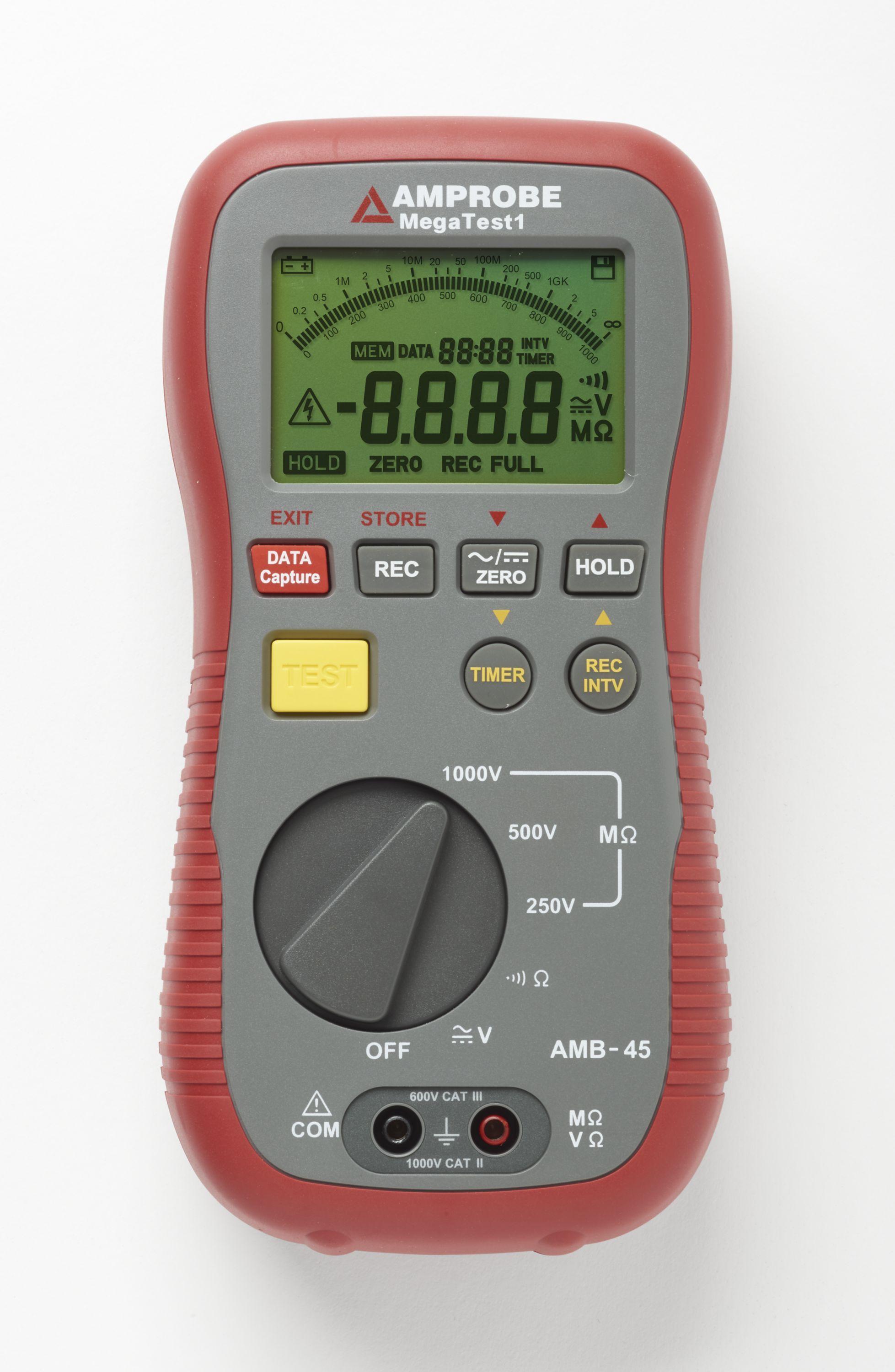 Amprobe® AMB-45 Insulation Resistance Tester, 600 V AC/DC, 4000 Ohm/400 MOhm, +/-1% RDG + 5 Digits Accuracy, LCD Display, CAT III 600 V, CAT II-1000 V