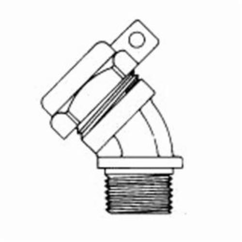 O-Z/Gedney Ground-Tite® 4Q-4400L Concretetight Liquid Tight Oiltight Positive Grounding Raintight Conduit Connector With Lug, 4 in Trade, 1 to 4/0 AWG Cable Openings, 45 deg, Malleable Iron, Zinc Electroplated