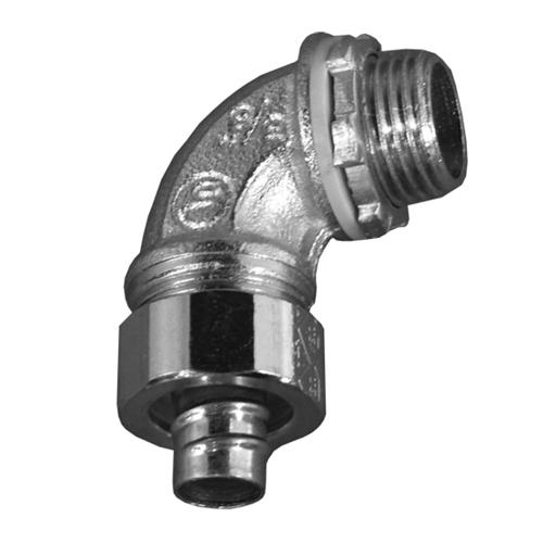 Appleton® 4QS9300 Liquid Tight Non-Insulated Oiltight Raintight Conduit Connector, 3 in Trade, 90 deg, Malleable Iron, Zinc Electroplated