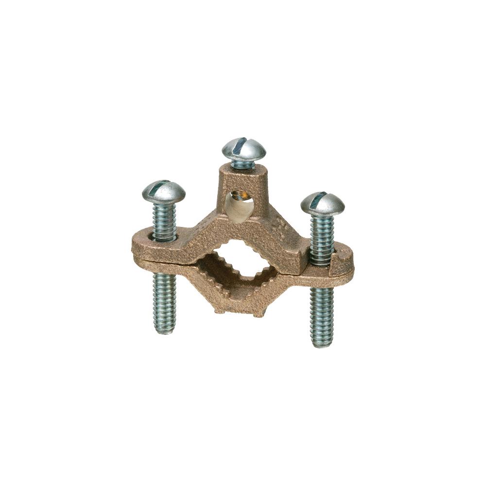 Arlington 722B Bare Wire Ground Clamp With Galvanized Steel Screw, 10 to 2 AWG Conductor, Brass/Steel