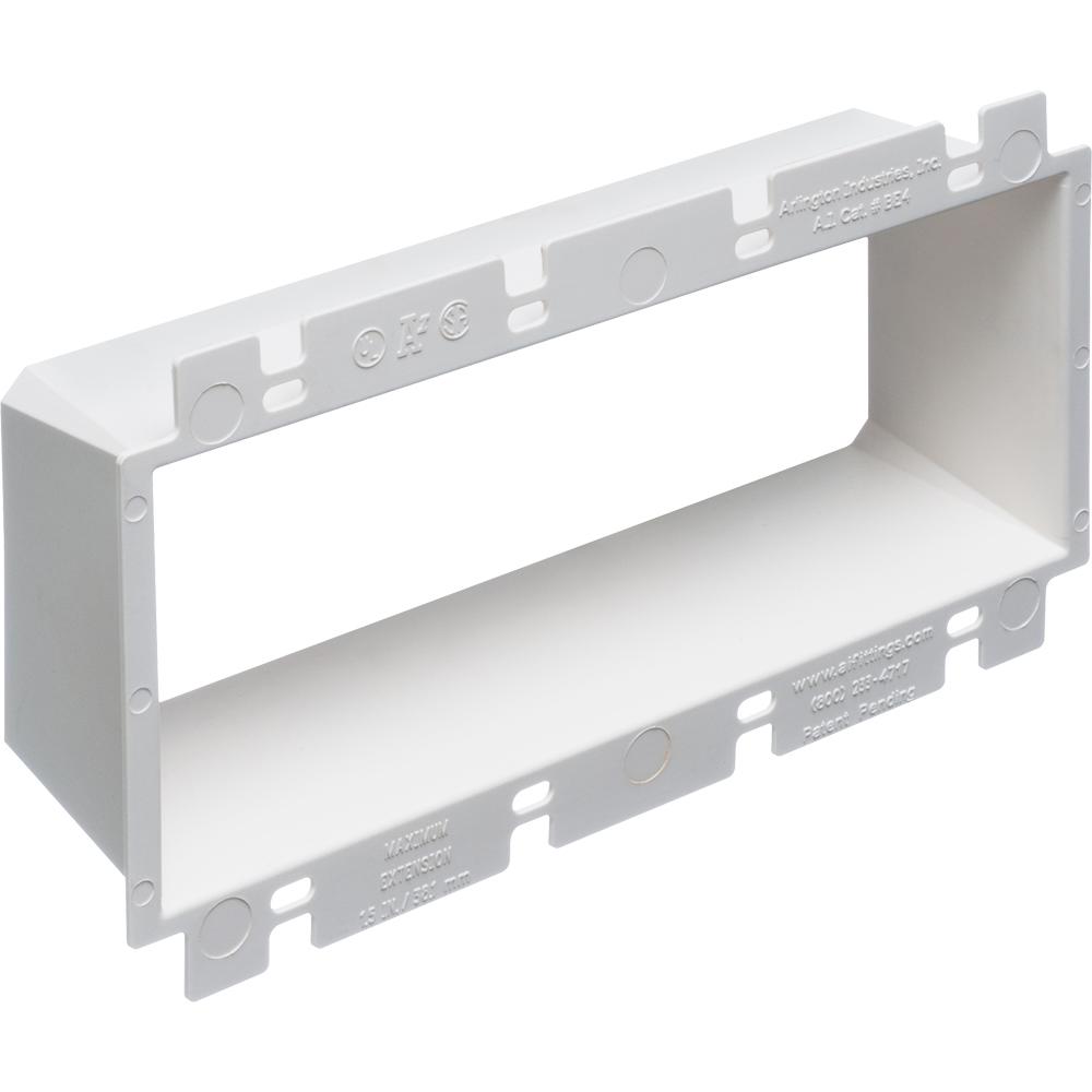 Arlington BE4 Box Extender, 4 Gangs, 4.188 in L x 7.749 in W, Plastic
