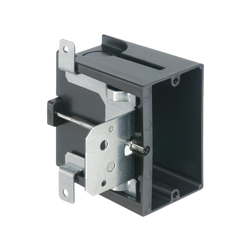 Arlington In/Out Box™ FA101 Adjustable Outlet Box With Knockout, Plastic, 21 cu-in Capacity, 1 Gang, 1 Outlet, 3.875 in W x 3.811 in D x 4.8 in H