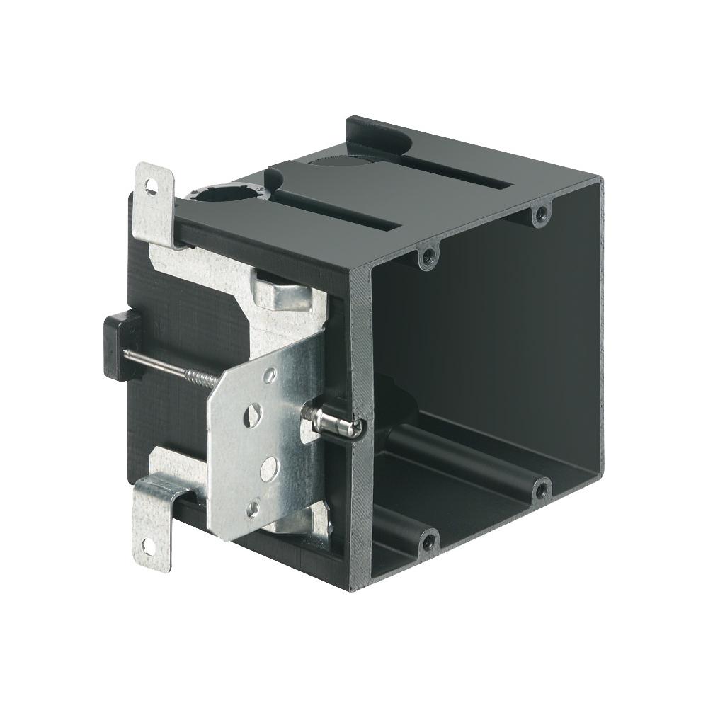 Arlington In/Out Box™ FA102 Adjustable Outlet Box With Knockout, Plastic, 43.5 cu-in Capacity, 2 Gangs, 2 Outlets, 3.875 in W x 5.623 in D x 4.8 in H