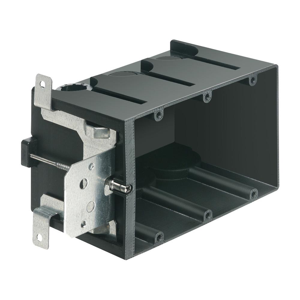 Arlington In/Out Box™ FA103 Adjustable Outlet Adapter Box, Plastic, 65 cu-in Capacity, 3 Gangs, 3.875 in L x 4.8 in W x 3.72 in H