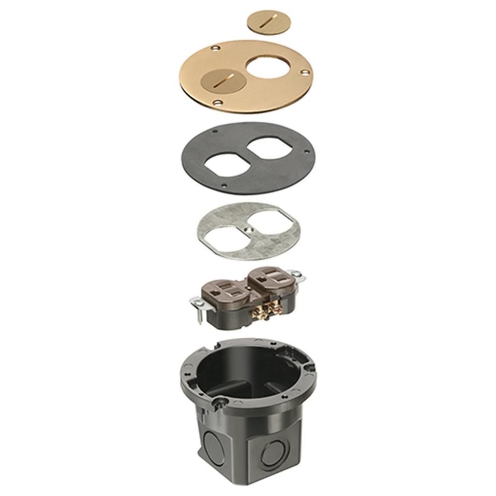 Arlington FLB3520MB Floor Box Kit With Threaded Plug, Brass/Plastic, 1 Gang
