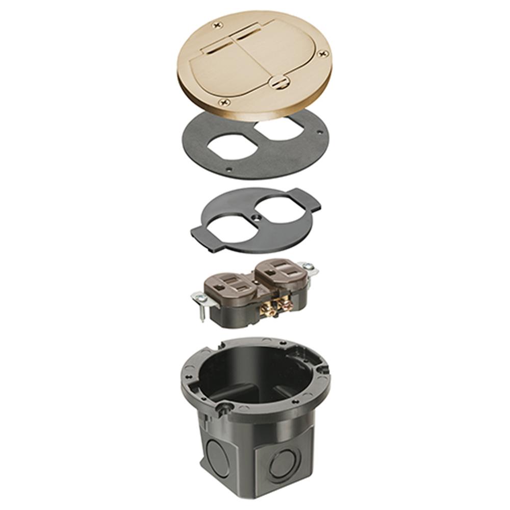 Arlington DROPIN™ FLB3532MB Cut-In Floor Box Kit, Brass/Plastic, 1 Gang