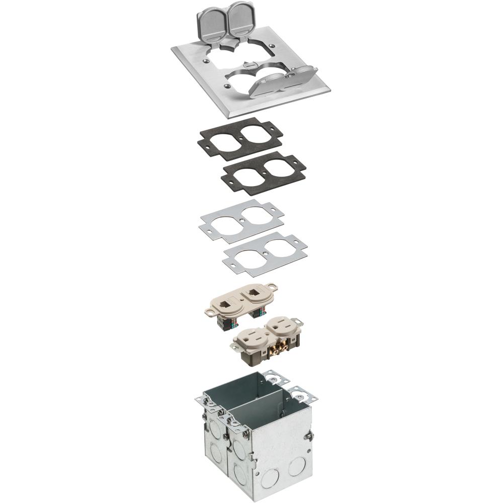 Arlington FLB5552NL Combination Floor Box Kit, Nickel/Plastic/Steel, 2 Gangs, 5.018 in L x 5.018 in W x 3.764 in H