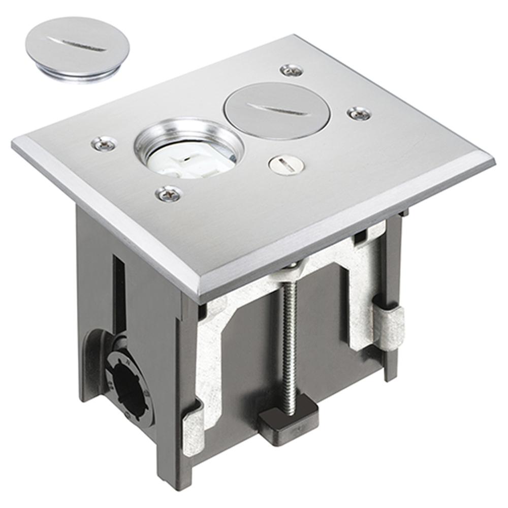 Arlington FLBA101NL Adjustable Floor Box With (2) Threaded Plugs, Plastic, 18.3 cu-in Capacity, 1 Gangs, 5.155 in L x 4.25 in W x 4.031 in H