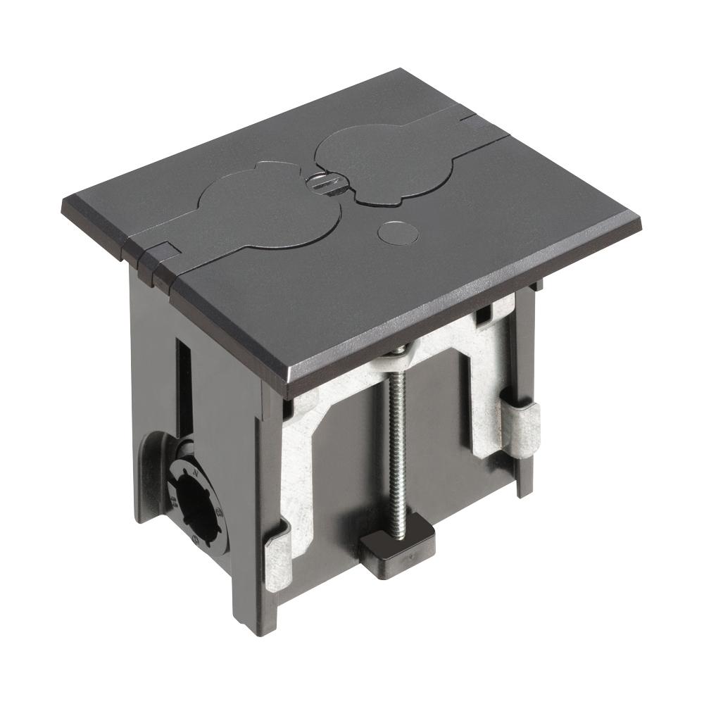 Arlington FLBAF101BL Adjustable Floor Box With (2) Flip Lids, Plastic, 18.3 cu-in Capacity, 1 Gangs, 4.655 in L x 3.75 in W x 4.047 in H