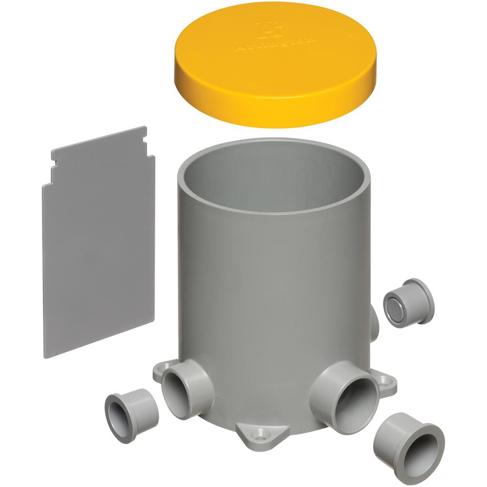 Arlington FLBC4500 Adjustable Non-Metallic Floor Box With Plug, Plastic, 1 Gang, 5.95 in L x 6.156 in W x 6.156 in H