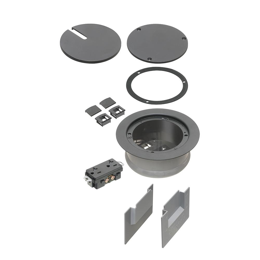 Arlington FLBC5540BL Floor Box Cover Kit, 6.501 in Dia, Blank/In-Use Slotted Cover, Die Cast Zinc/Steel