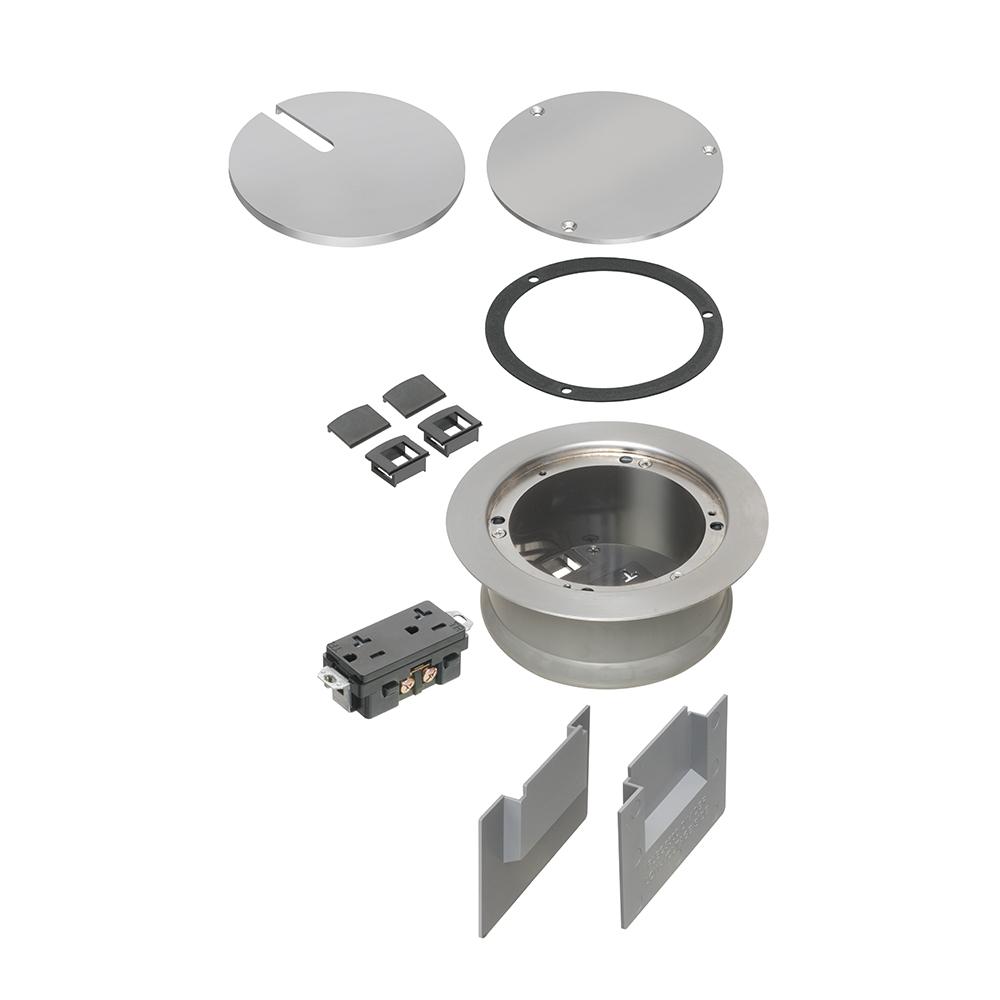 Arlington FLBC5540NL Floor Box Cover Kit, 6.501 in Dia, Blank/In-Use Slotted Cover, Die Cast Zinc/Steel