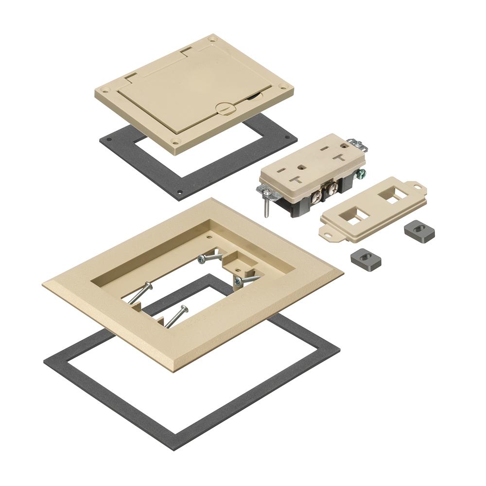Arlington FLBC8510LA Modular Non-Metallic Floor Box Cover and Frame Kit, 4.26 in L x 3.26 in W, Flip Lid Cover, Plastic