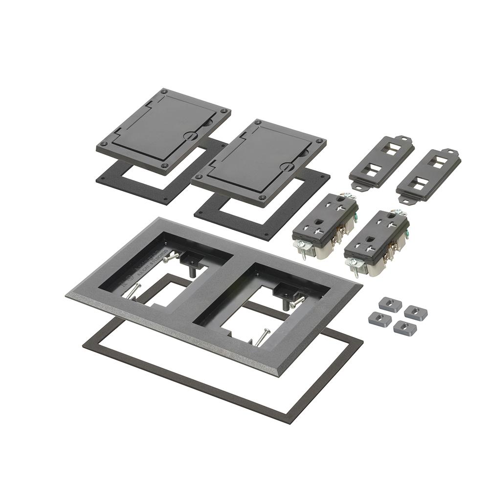 Arlington FLBC8520BL Modular Non-Metallic Floor Box Cover and Frame Kit, 6.094 in L x 9.288 in W, Flip Lid Cover, Plastic