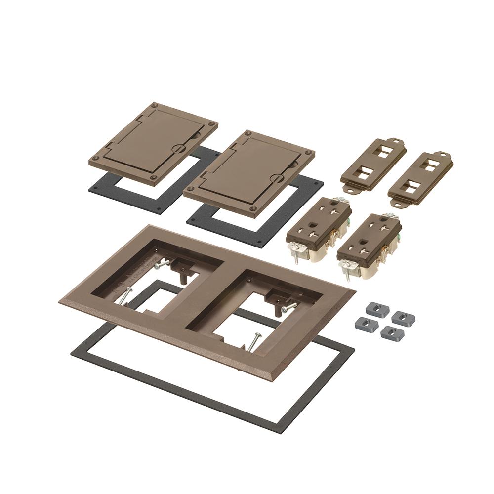 Arlington FLBC8520BR Modular Non-Metallic Floor Box Cover and Frame Kit, 6.094 in L x 9.288 in W, Flip Lid Cover, Plastic