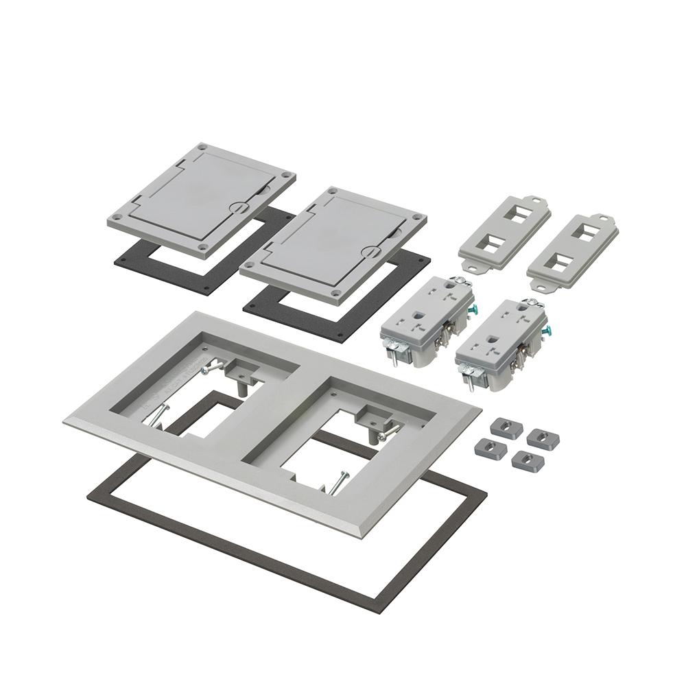 Arlington FLBC8520GY Modular Non-Metallic Floor Box Cover and Frame Kit, 6.094 in L x 9.288 in W, Flip Lid Cover, Plastic