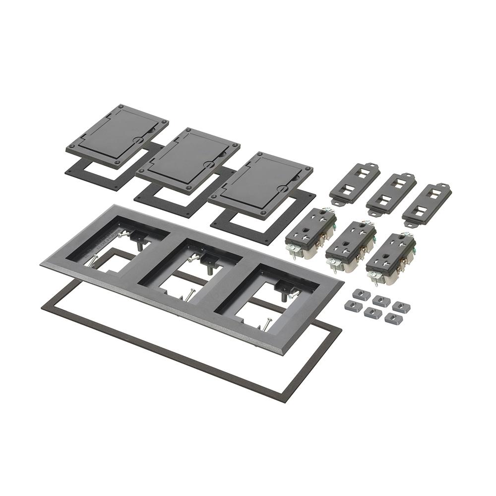Arlington FLBC8530BL Modular Non-Metallic Floor Box Cover and Frame Kit, 6.094 in L x 13.546 in W, Flip Lid Cover, Plastic
