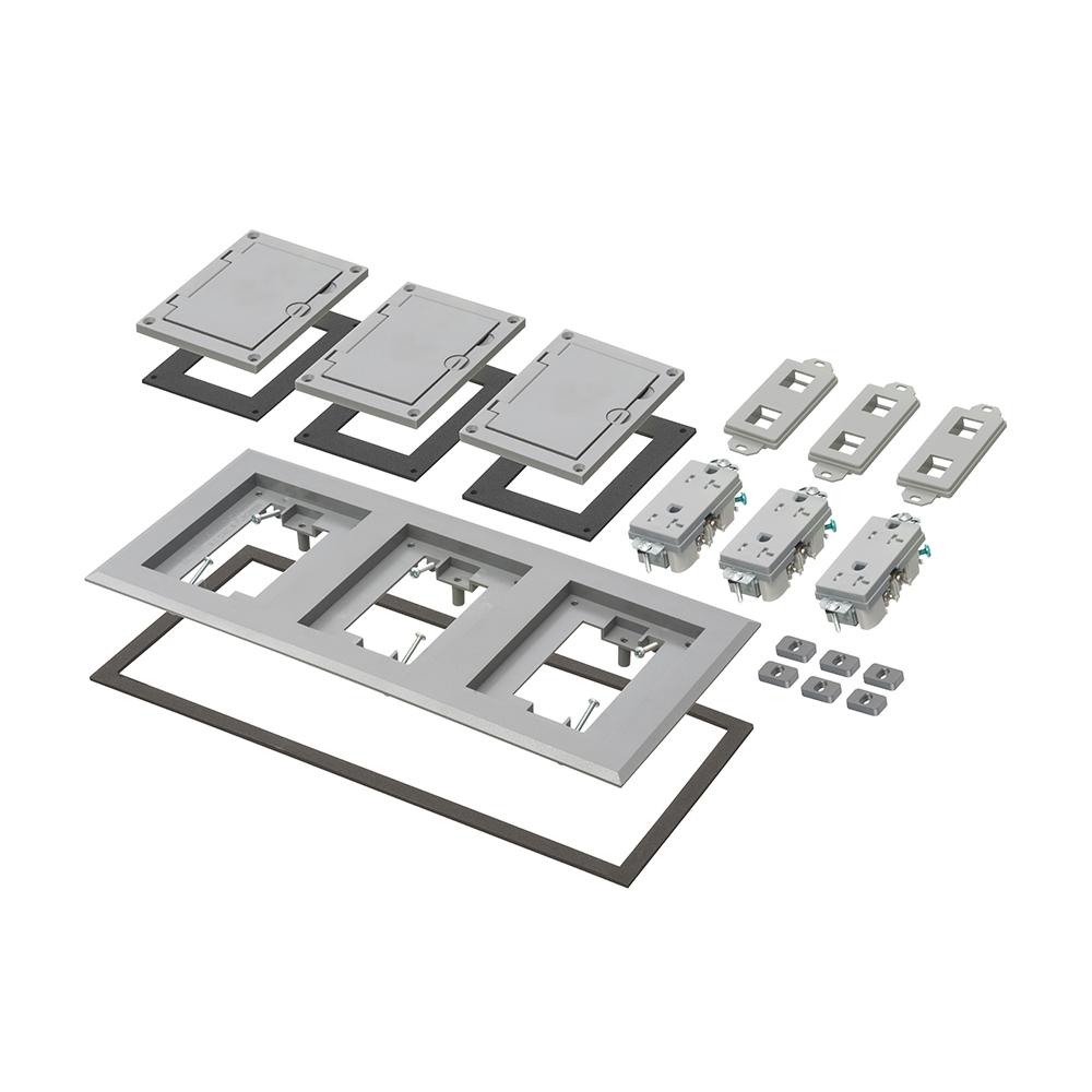 Arlington FLBC8530GY Modular Non-Metallic Floor Box Cover and Frame Kit, 6.094 in L x 13.546 in W, Flip Lid Cover, Plastic