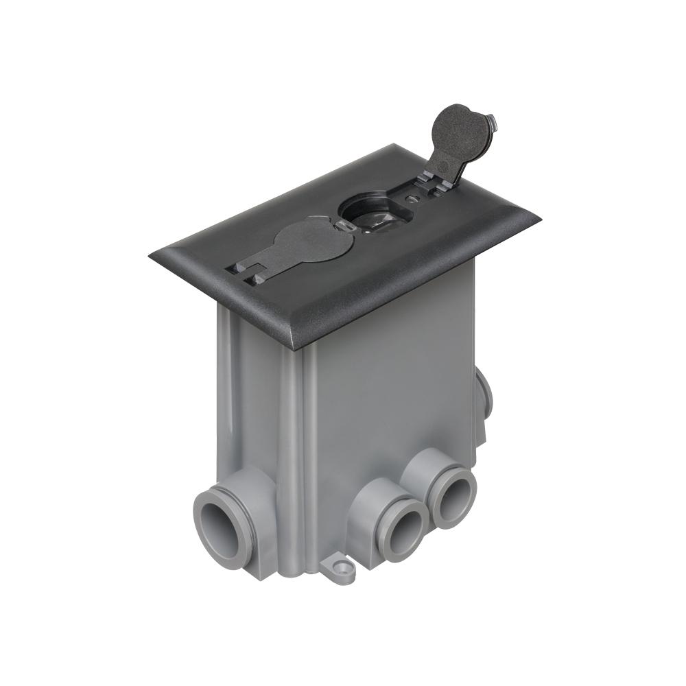 Arlington FLBCF101BL Adjustable Non-Metallic Floor Box With (2) Flip Lids, Plastic, 1 Gangs, 2 Outlets, 6.022 in L x 4.152 in W x 6.199 in H