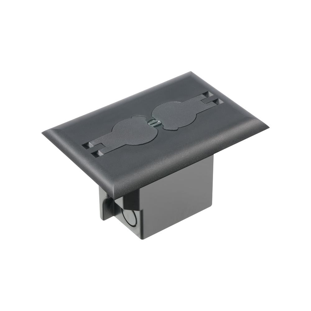 Arlington FLBRF101BL Adjustable Floor Box With (2) Flip Lids, Plastic, 20 cu-in Capacity, 1 Gangs, 5.97 in L x 4.1 in W x 3.738 in H