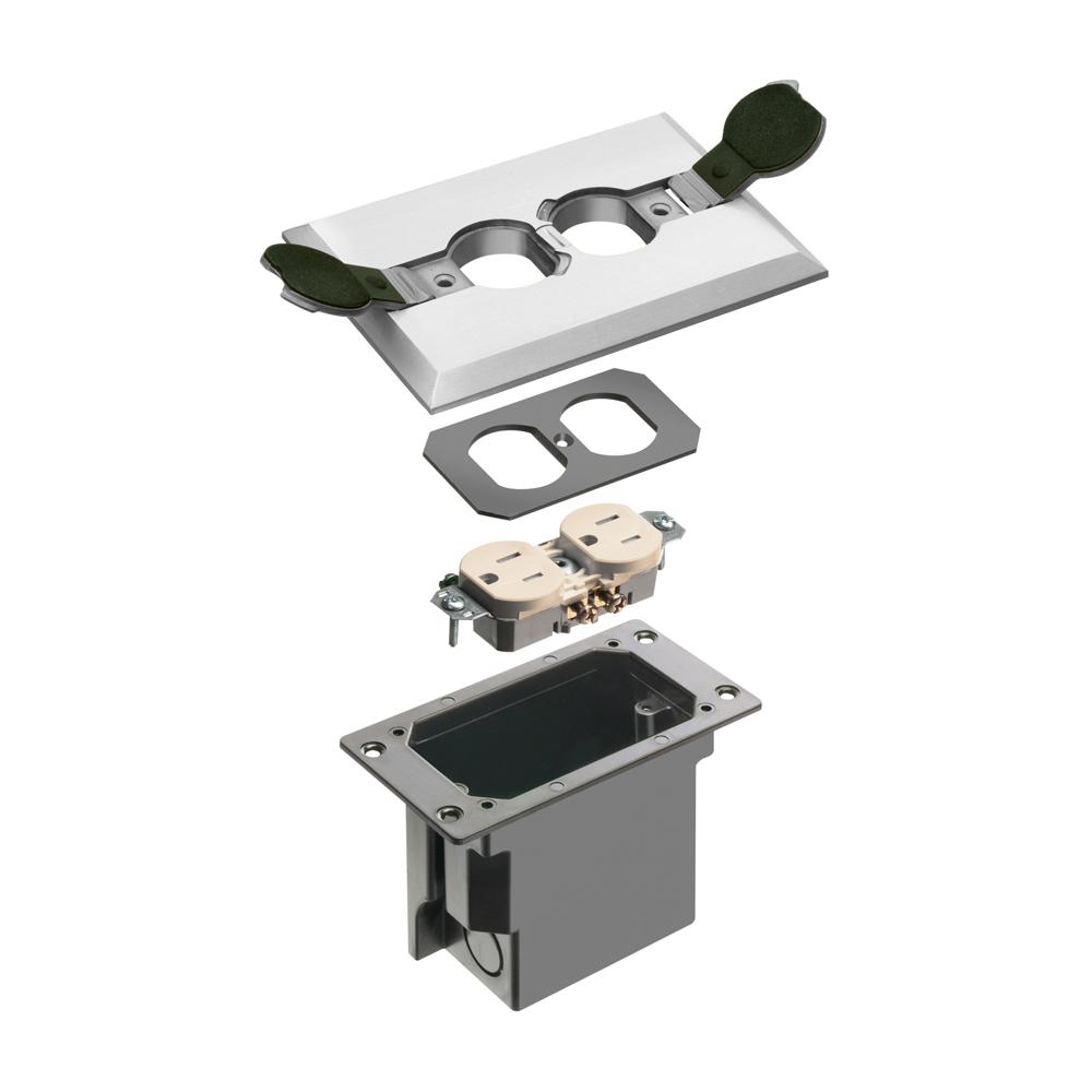 Arlington FLBRF101NL Adjustable Floor Box With (2) Flip Lids, Plastic, 20 cu-in Capacity, 1 Gangs, 5.97 in L x 4.1 in W x 3.738 in H