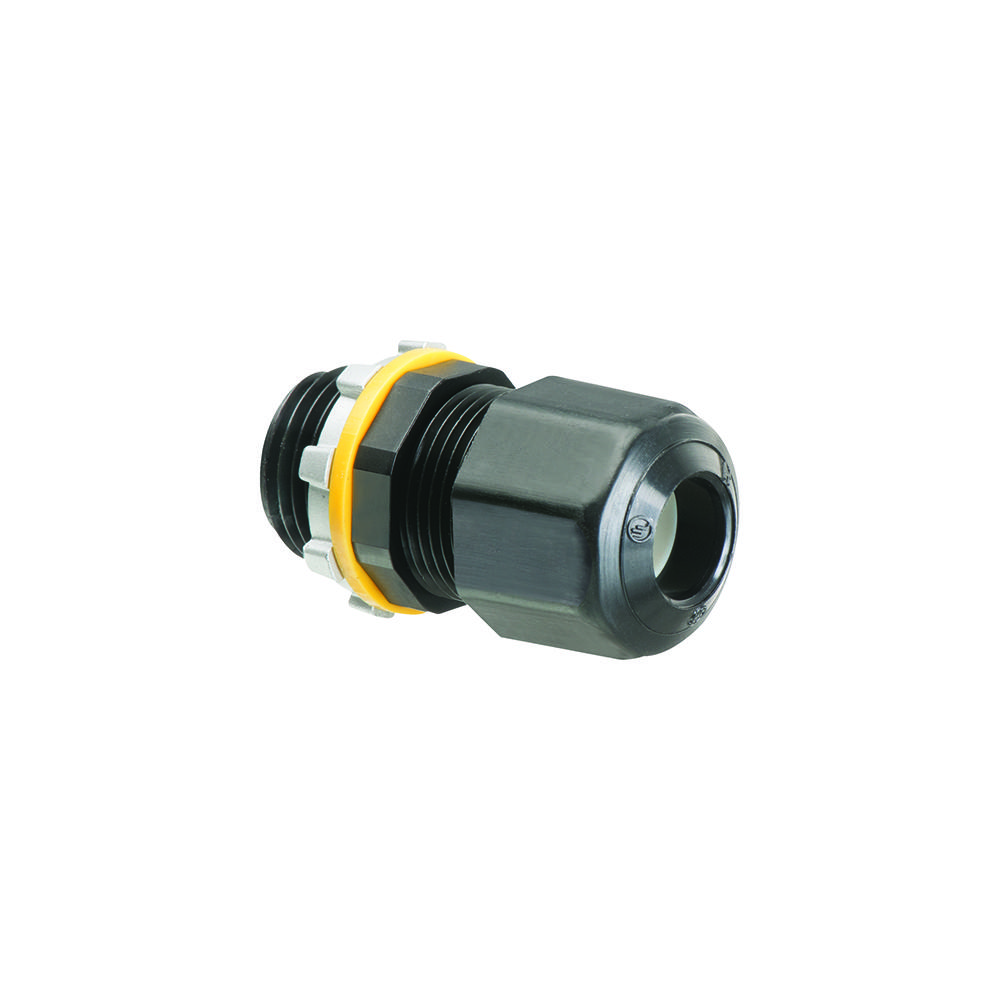 Arlington Colorgrip® LPCG50BL Low Profile Oiltight Strain Relief Cord Connector, 1/2 in Trade, 0.2 to 0.472 in Cable Openings, Nylon/Polyethylene/Santoprene™/Zinc