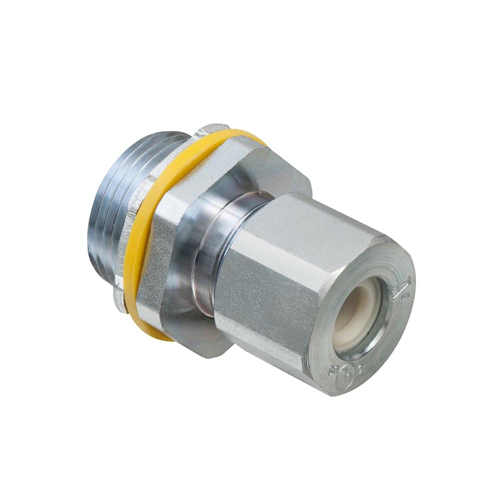 Arlington LPCG753S Liquidtight Low Profile Non-Metallic Oiltight Strain Relief Cord Connector With Sealing Ring and Locknut, 3/4 in Trade, 0.1 to 0.3 in Cable Openings, Steel, Zinc Plated