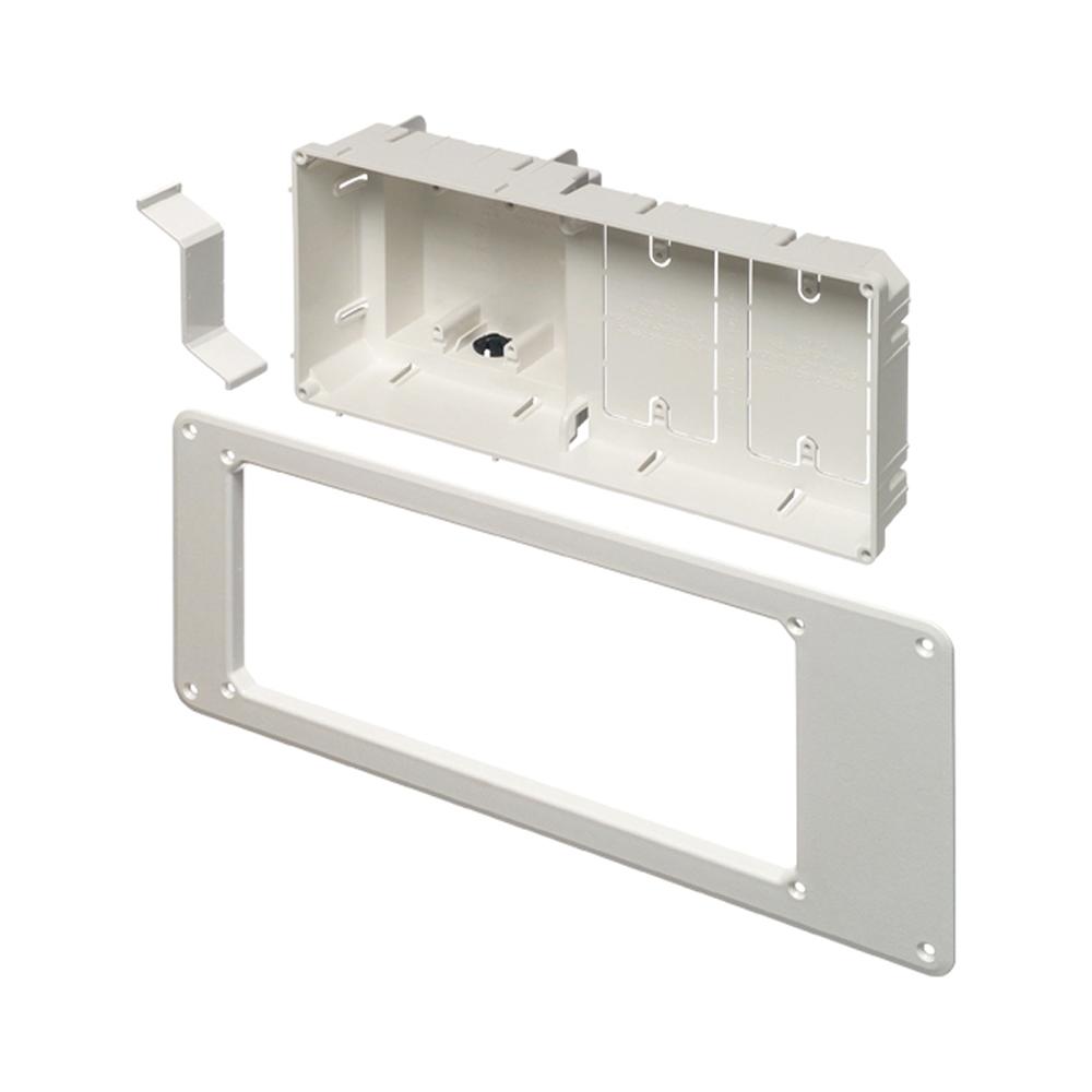 Arlington TV Box™ TVB613 Non-Metallic Recessed Box With Trim Plate, Plastic, 26 cu-in Capacity, 4 Gangs, 7 in L x 17 in W x 3.88 in H