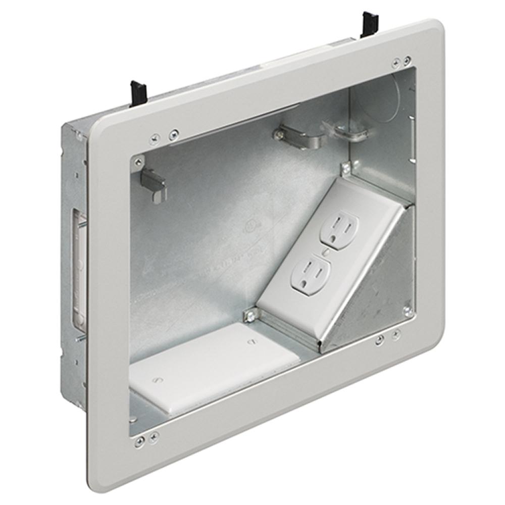 Arlington TV Box™ TVBS810 Power Low Voltage Recessed Combination Box, Plastic/Steel, 1 Knockouts, 10.656 in L x 12.531 in W x 3 in H