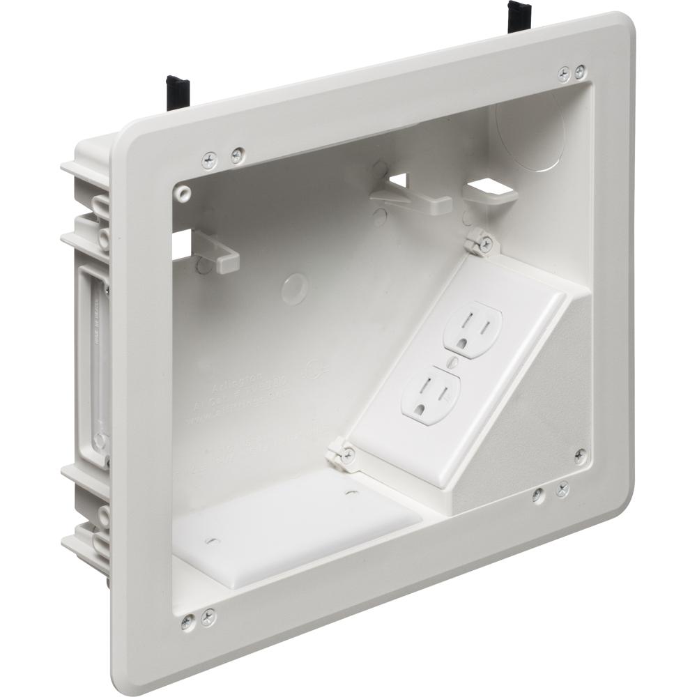 Arlington TV Box™ TVBU810 Non-Metallic Recessed Box Kit, Plastic, 1 Knockout, 12.531 in H x 10.656 in W x 3.14 in D