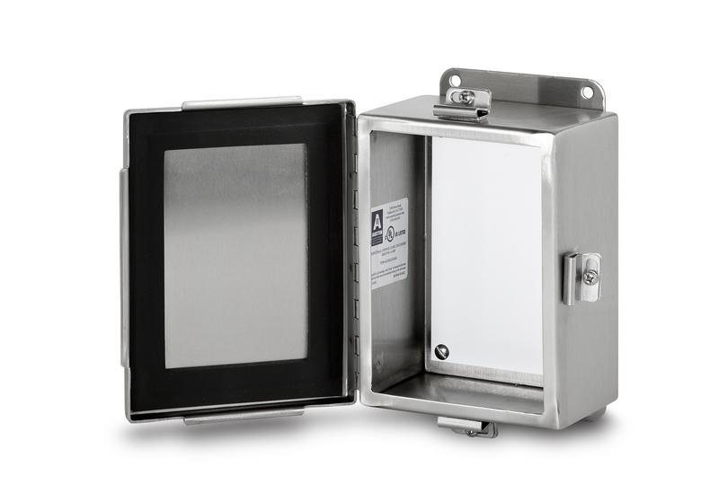 Austin Electrical Enclosures AB-884JHFX Hinge Boxes, 8 in h x 8 in w x 4 in d, Screw Clamp cover, NEMA 4/NEMA4X/NEMA12/NEMA 13 nema rating, Steel