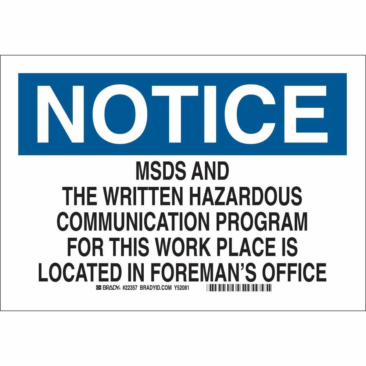 Brady® 22357 Chemical & Hazardous Material Signs