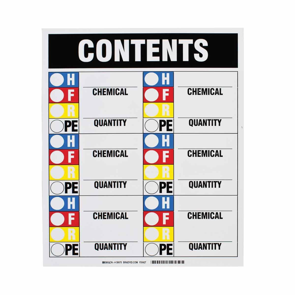 Brady® 30675 Chemical & Hazardous Material Signs