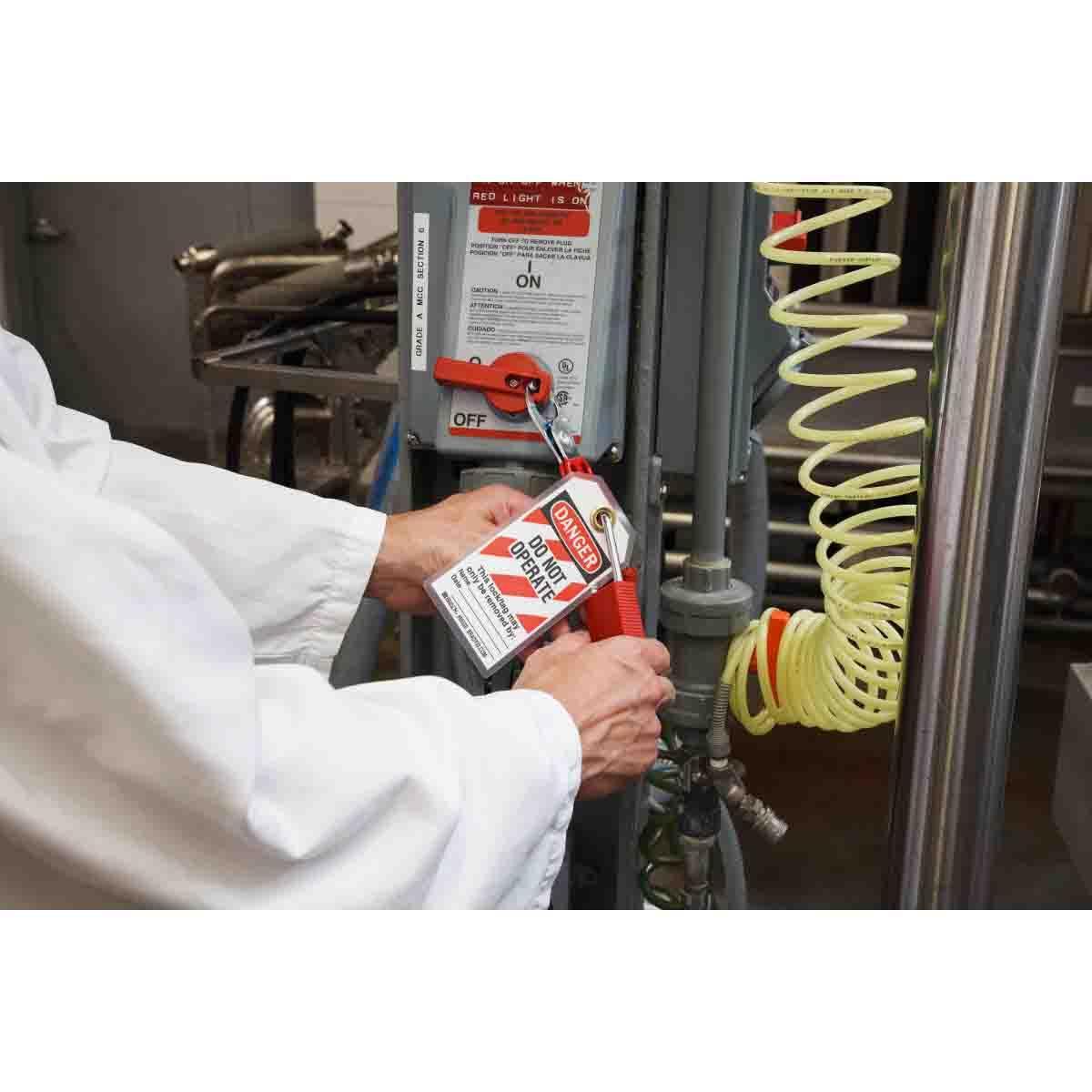 Brady® 65525 Laminated Rectangular Lockout Tag, 5-3/4 in H 3 in W, 3/8 in Hole, B-837 Paper/Polyester