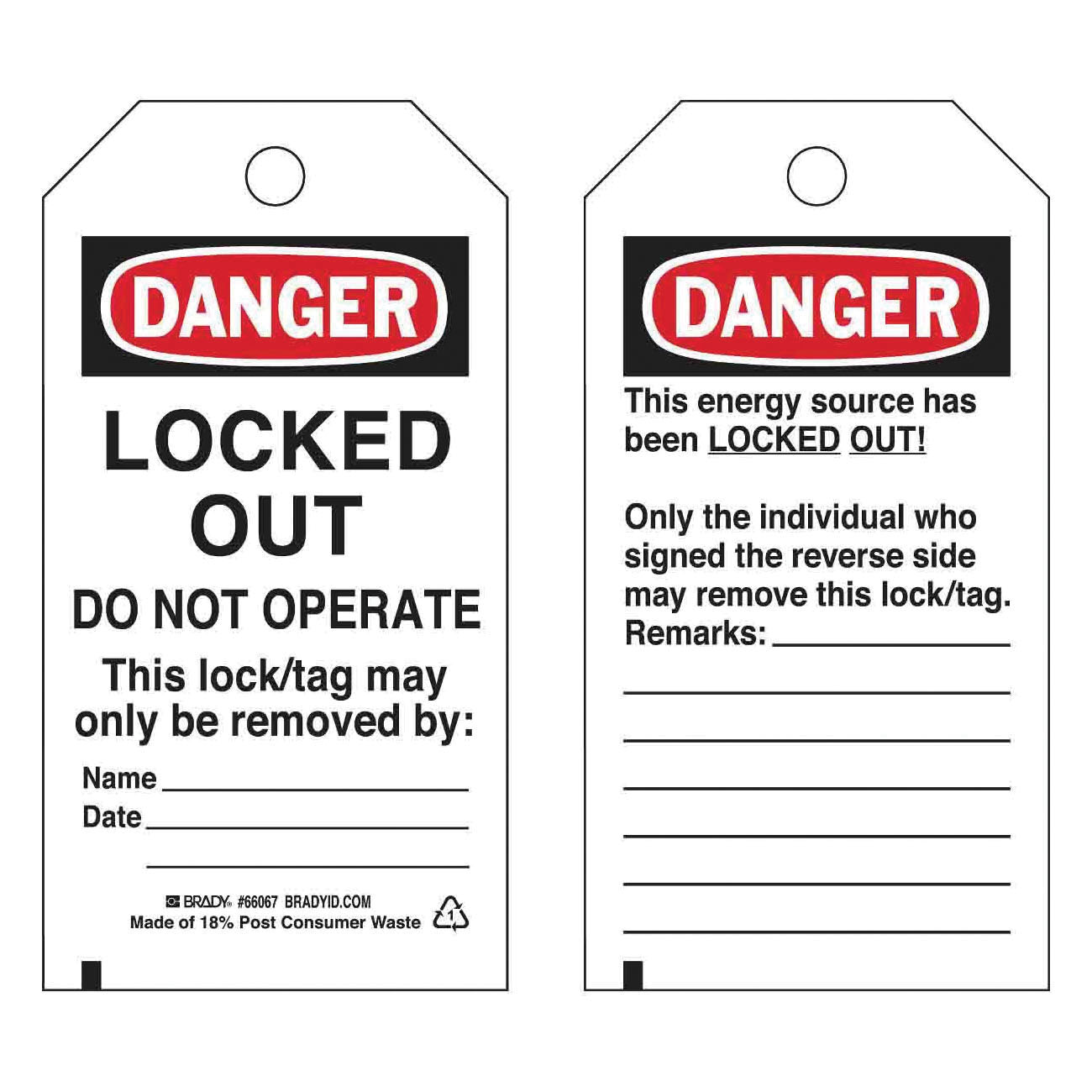Brady® 66067 Safety & Facility Tags