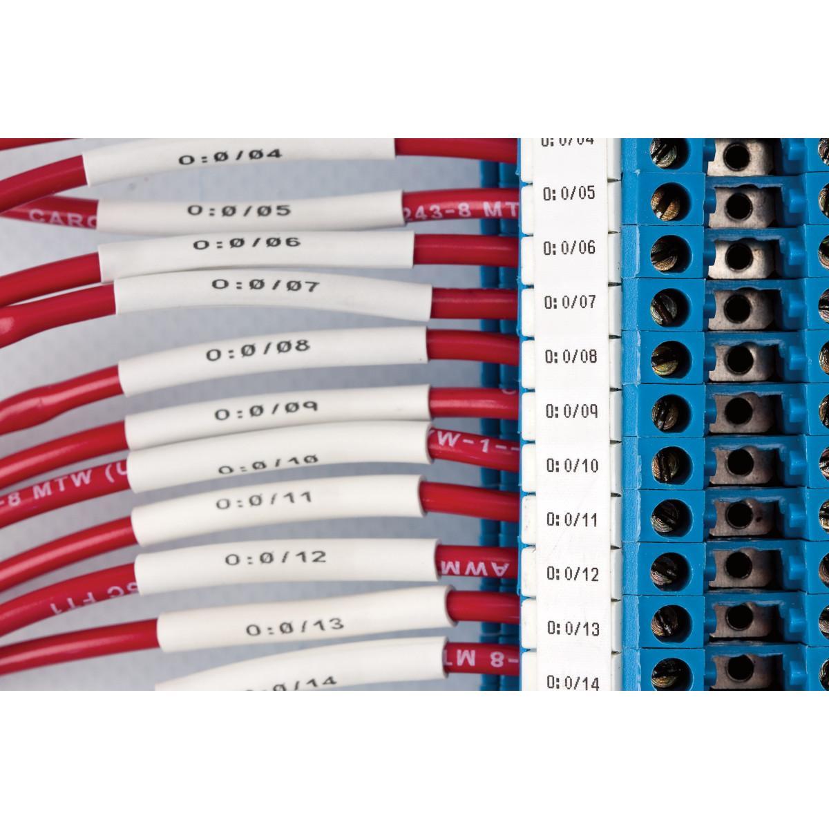 Brady® M4-187-075-342 Heat Shrink Wire and Component Label, 19.05 mm W, Black on White, B-342 Polyolefin