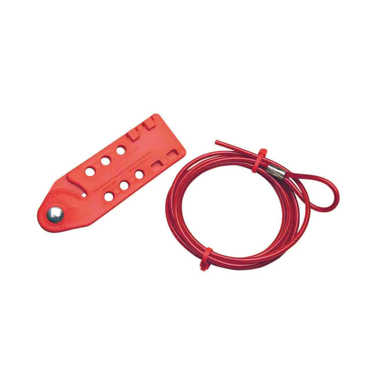 Brady® Prinzing® CABLO Economy Tab-Cinching Cable Lockout Device, 3/16 in Dia 6 ft L Steel Cable, 6 Padlocks, Red, 9/16 in Dia Max Padlock Shackle, LOTO-41 Fiberglass Reinforced Polypropylene Body