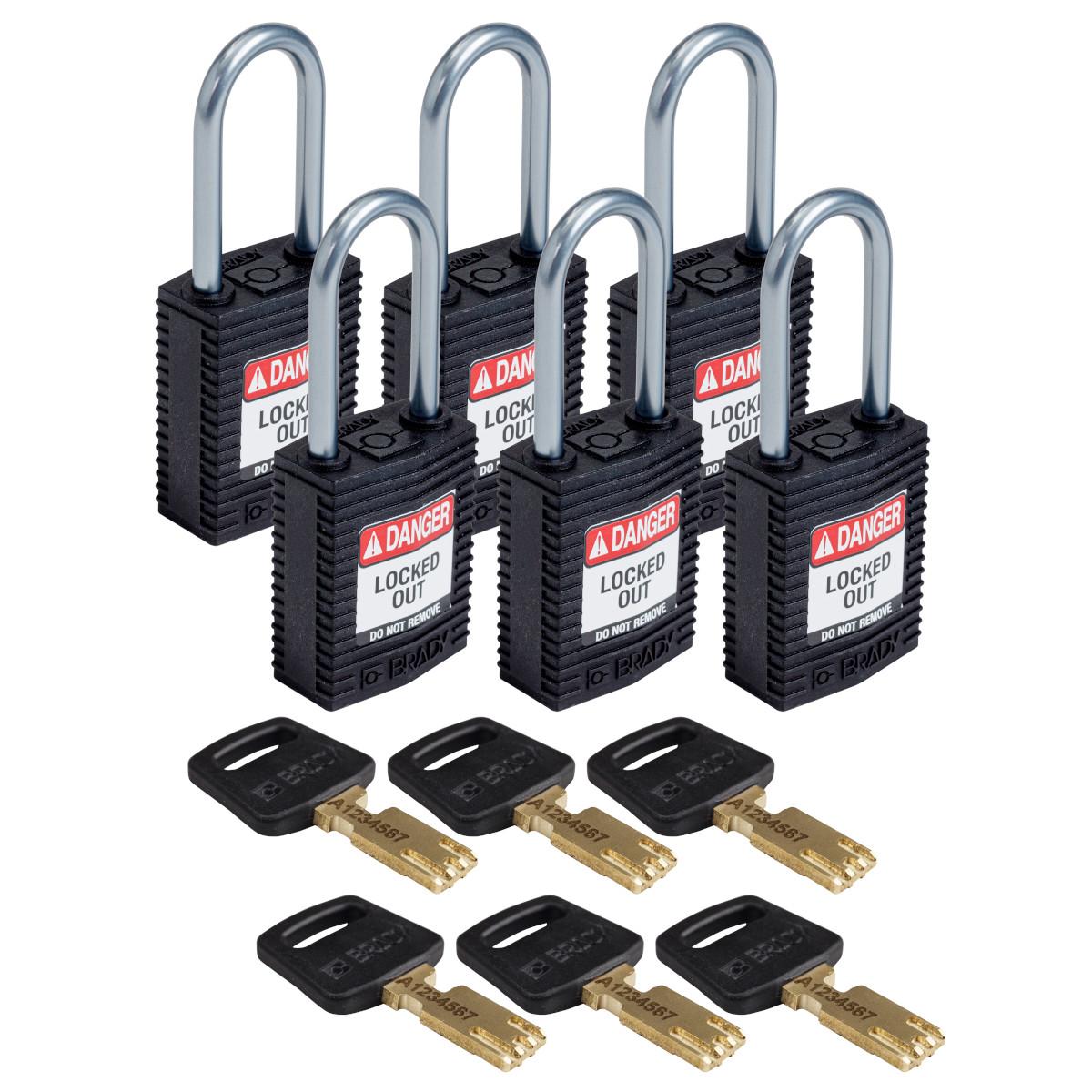 Brady® CPT-BLK-38AL-KD6PK Lockout Padlocks