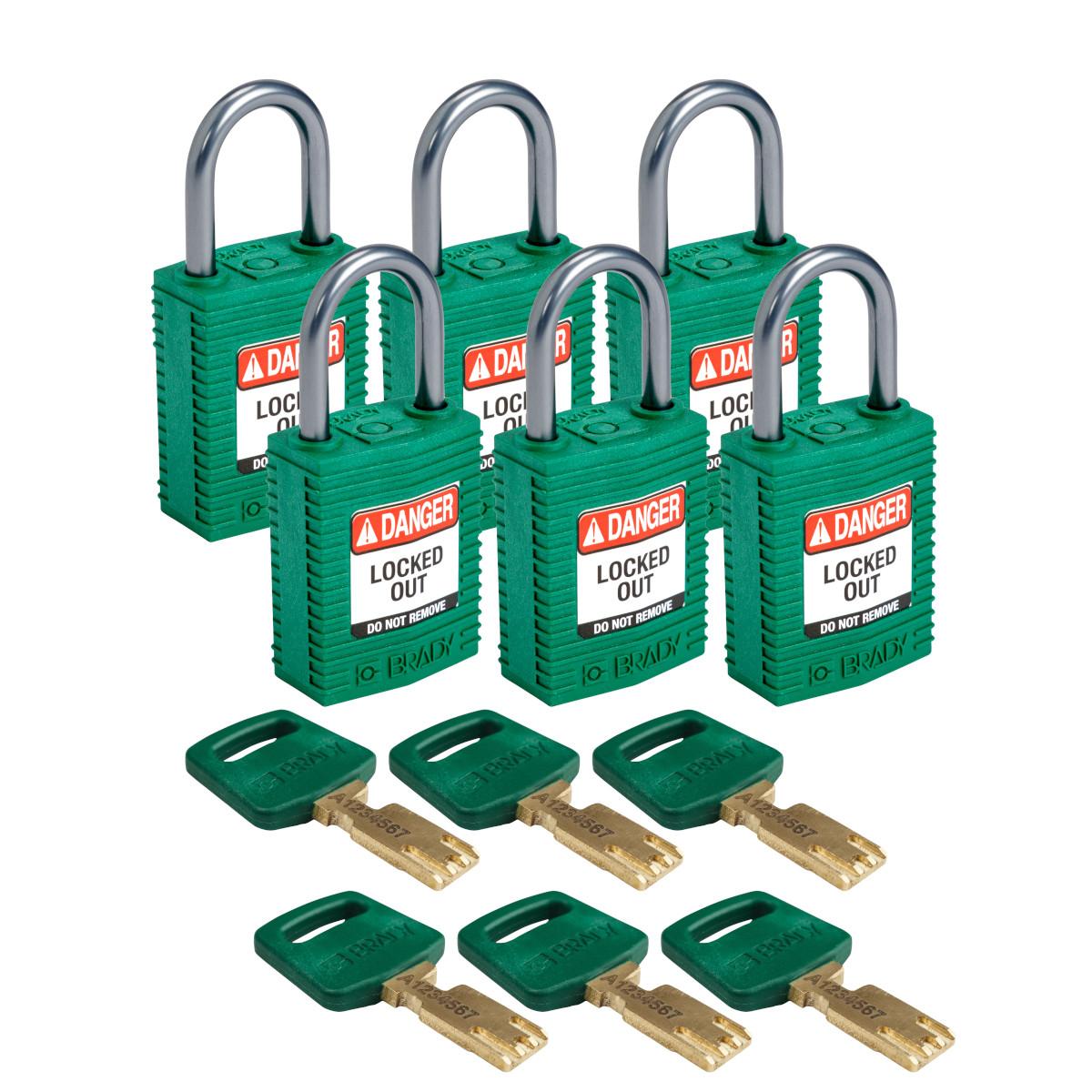 Brady® CPT-GRN-25AL-KD6PK Lockout Padlocks