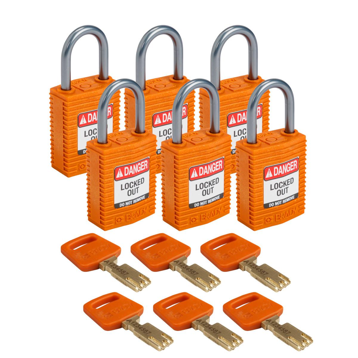 Brady® CPT-ORG-25AL-KD6PK Lockout Padlocks