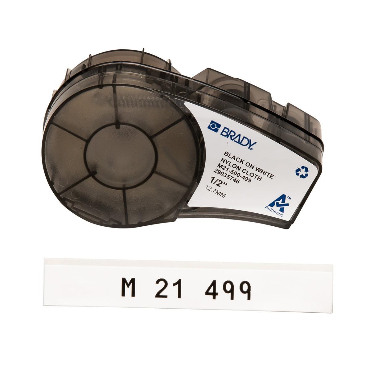 Brady® M21-500-499 BMP®21 Cartridge Label, 16 ft L x 1/2 in W, Black on White, B-499 Polyamide Coated Nylon Cloth