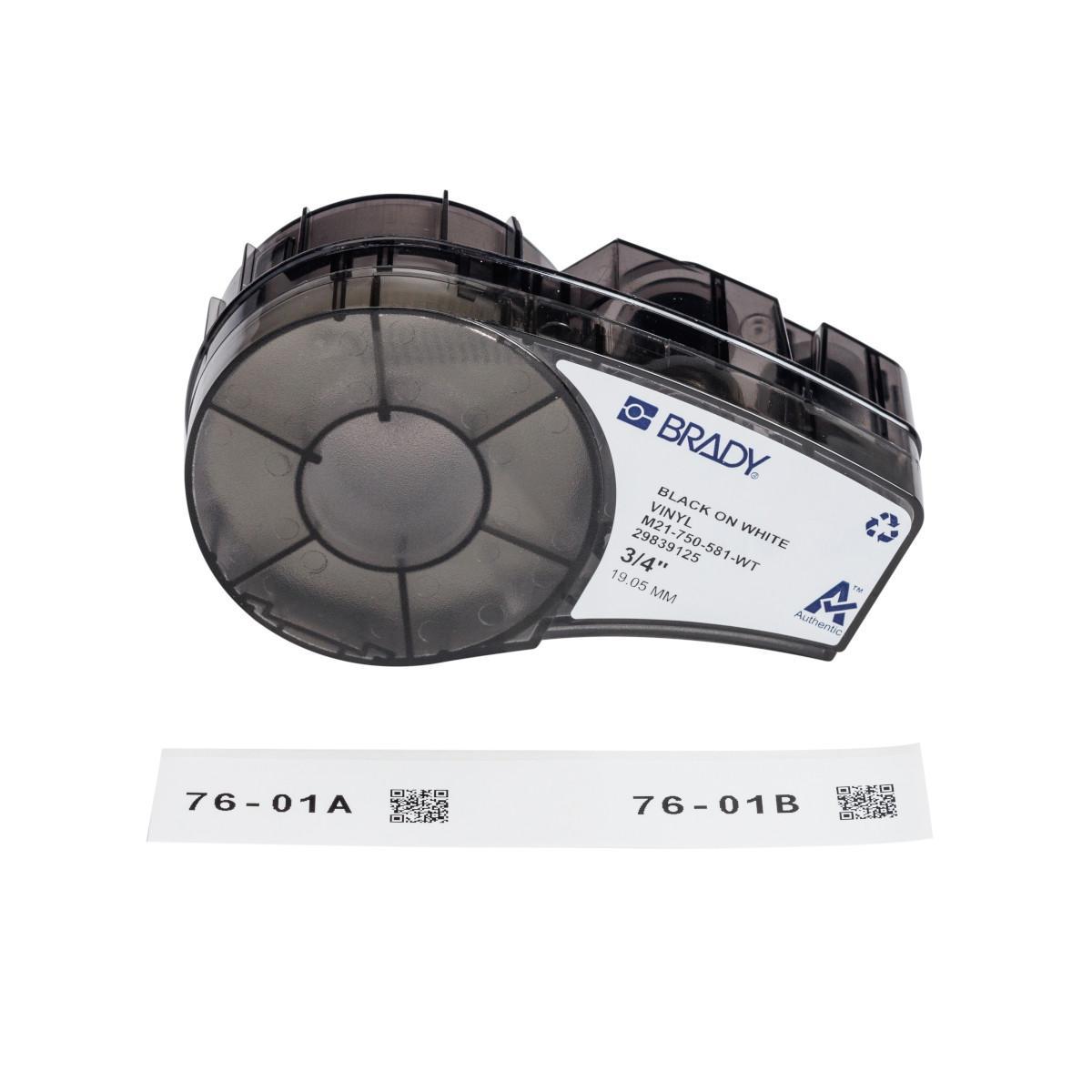 Brady® M21-750-581-WT Multi-Purpose Label, 0.75 in W, Black on White, Vinyl