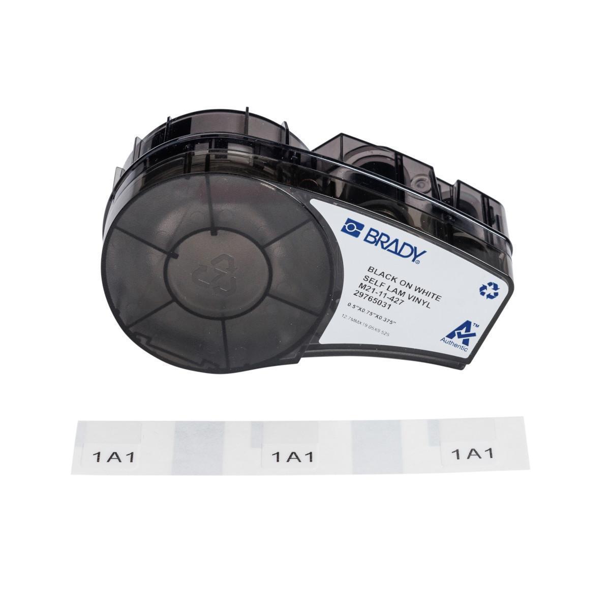 Brady® M21-11-427 Wrap Around Label, 0.5 in W, Black on White, Self-laminating Vinyl