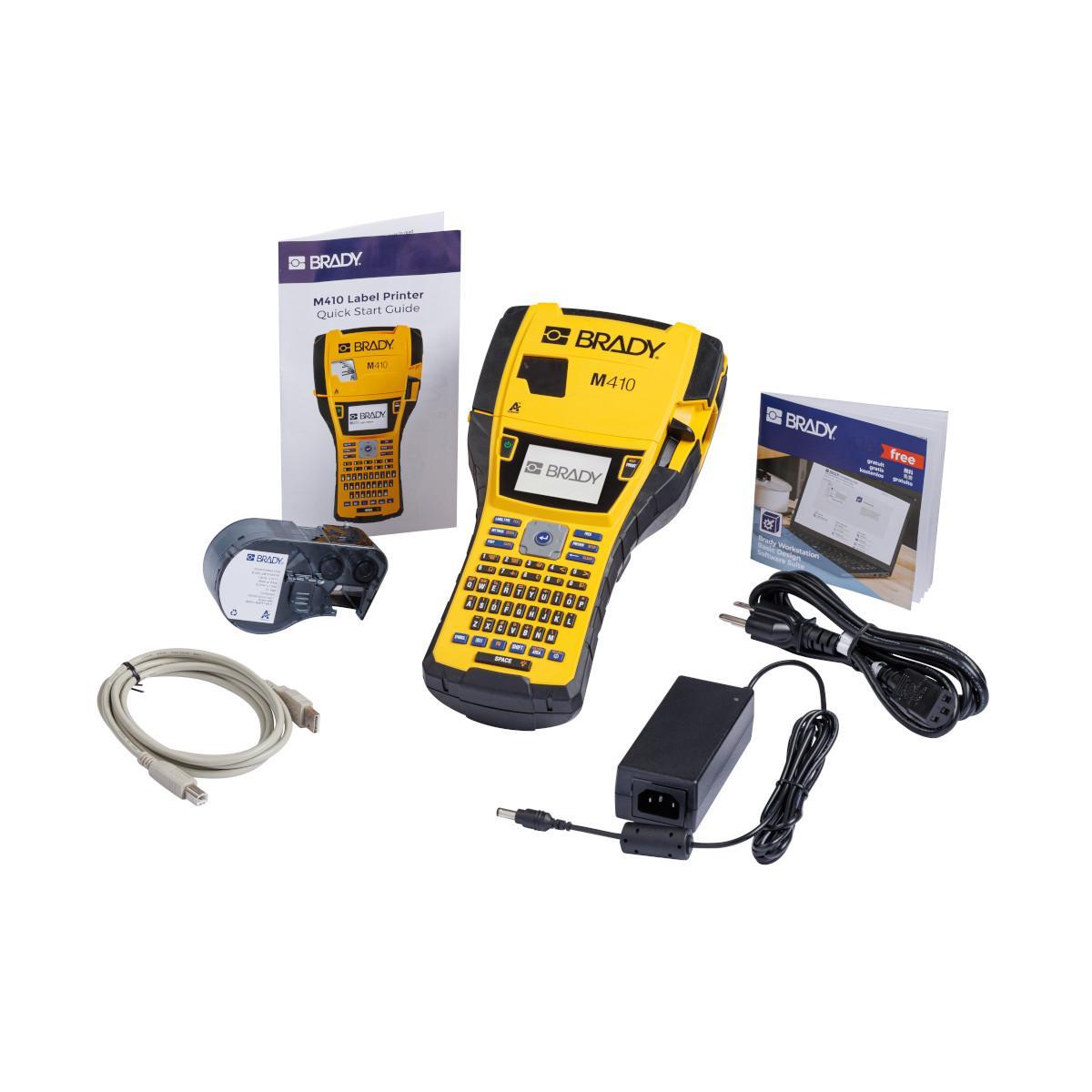 Brady® M410 Handheld Single Color Label Printer, Thermal Transfer Print, 1 in W Tape, 4 to 103 Point Font, Power Source: 110 to 240 V, Monocolor LCD Screen Display